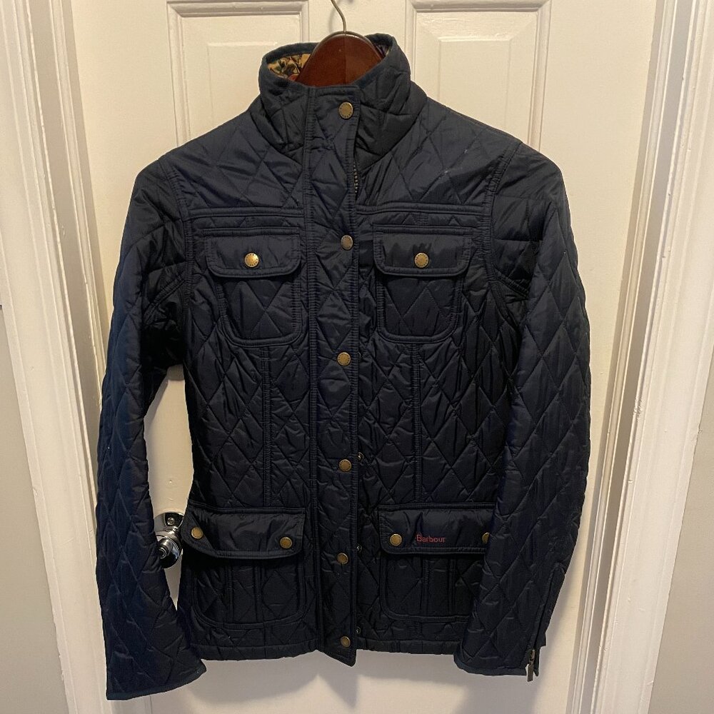 Barbour x Morris & Co Printed Quilted Navy Utility Jacket -- Size 6US